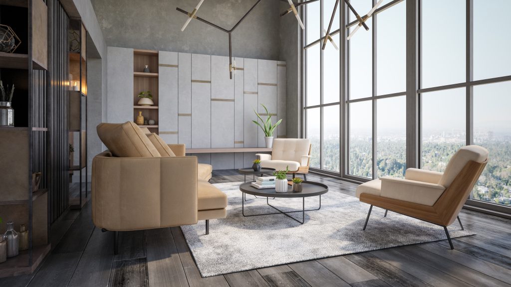 modern style conceptual interior room 3d illustration