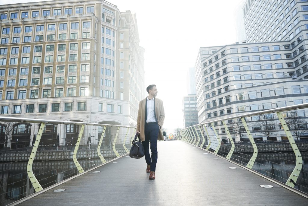 uk, london, man walking on footbridge